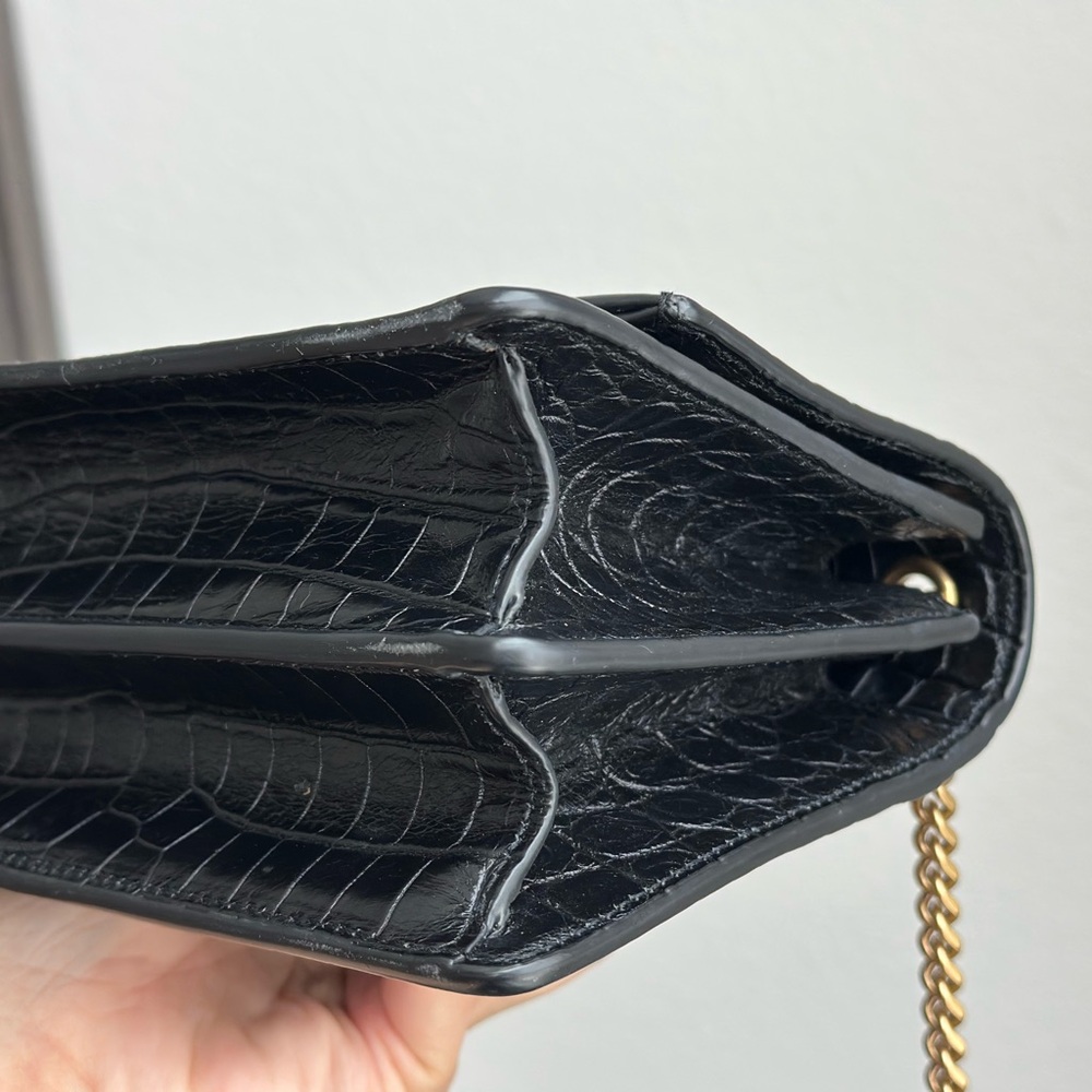 Yves Saint Laurent Black Croc-Pattern Crossbody Bag - Picture 4 of 16